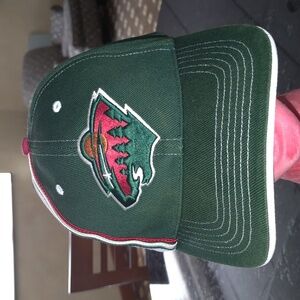 T.E.I NHL Minnesota Wild Center Ice Embroidered Green White Strapback Hat